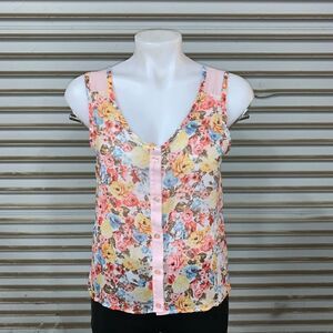 Paper Crane hi lo top floral with sheer panel back